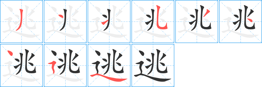 逃字筆畫寫法